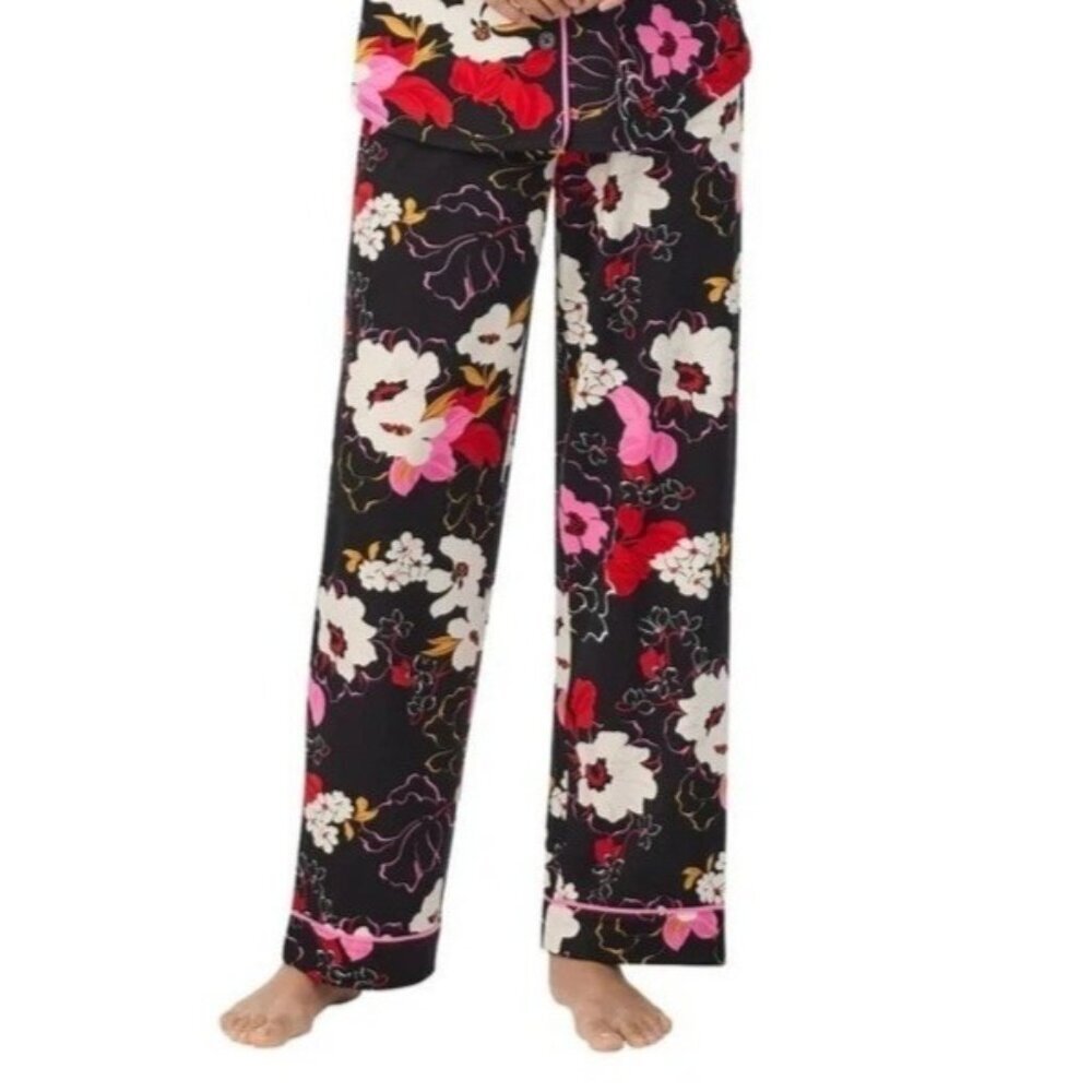 Room Service Women's XL Black Floral Pajama Lounge Pants Elastic Waist a2482